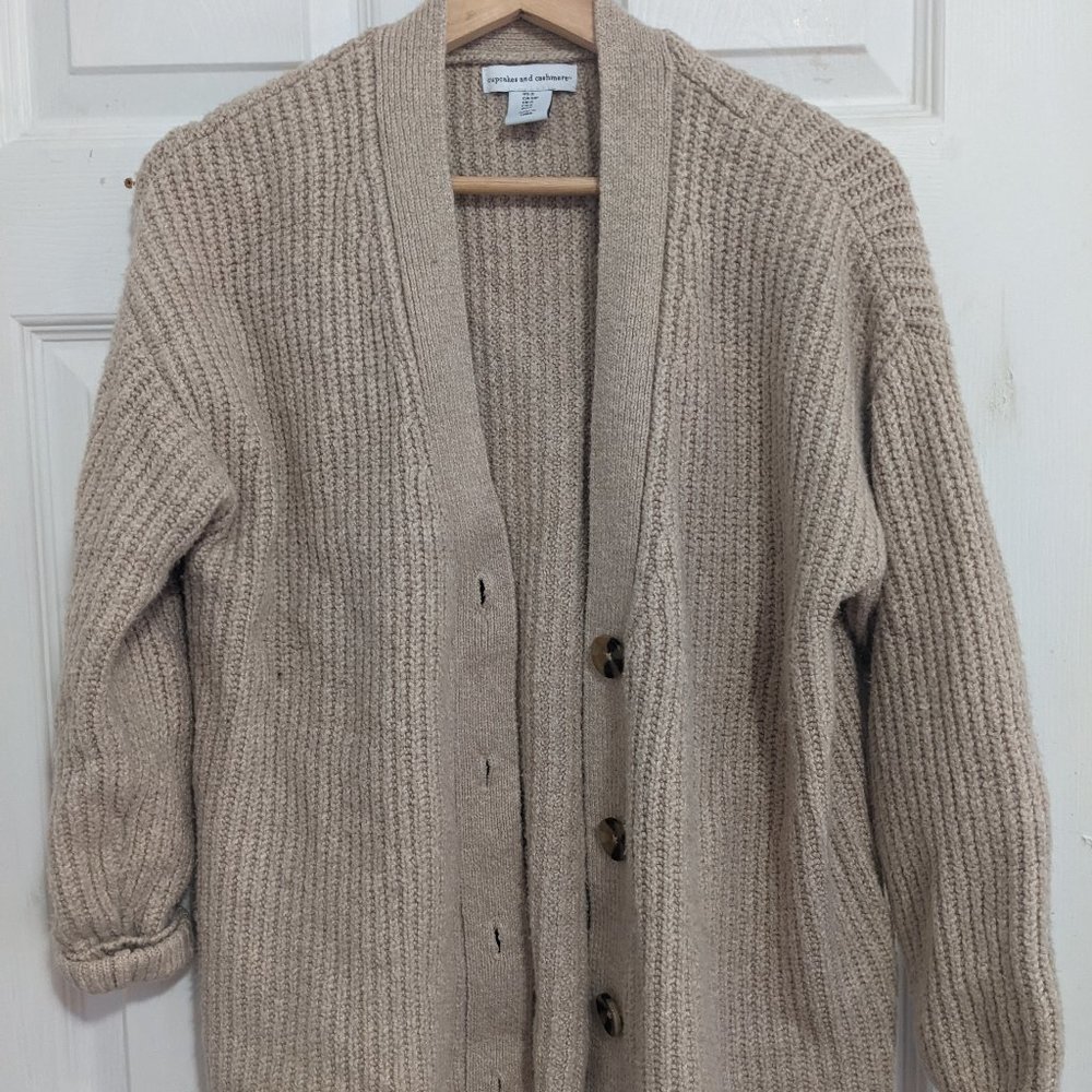 Cupcakes and Cashmere V-Neck Button Down Knit Oversized Cardigan Brown Size S